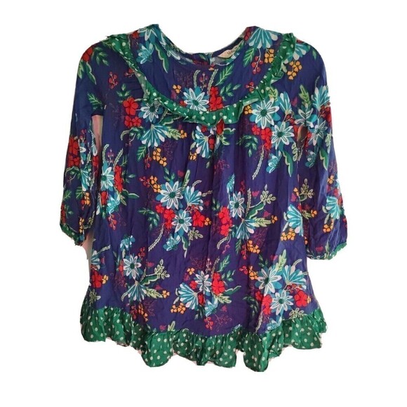 Matilda Jane Merry & Bright Girls Dress Size 6 Blue Floral Ruffles Long Sleeve - Picture 1 of 8